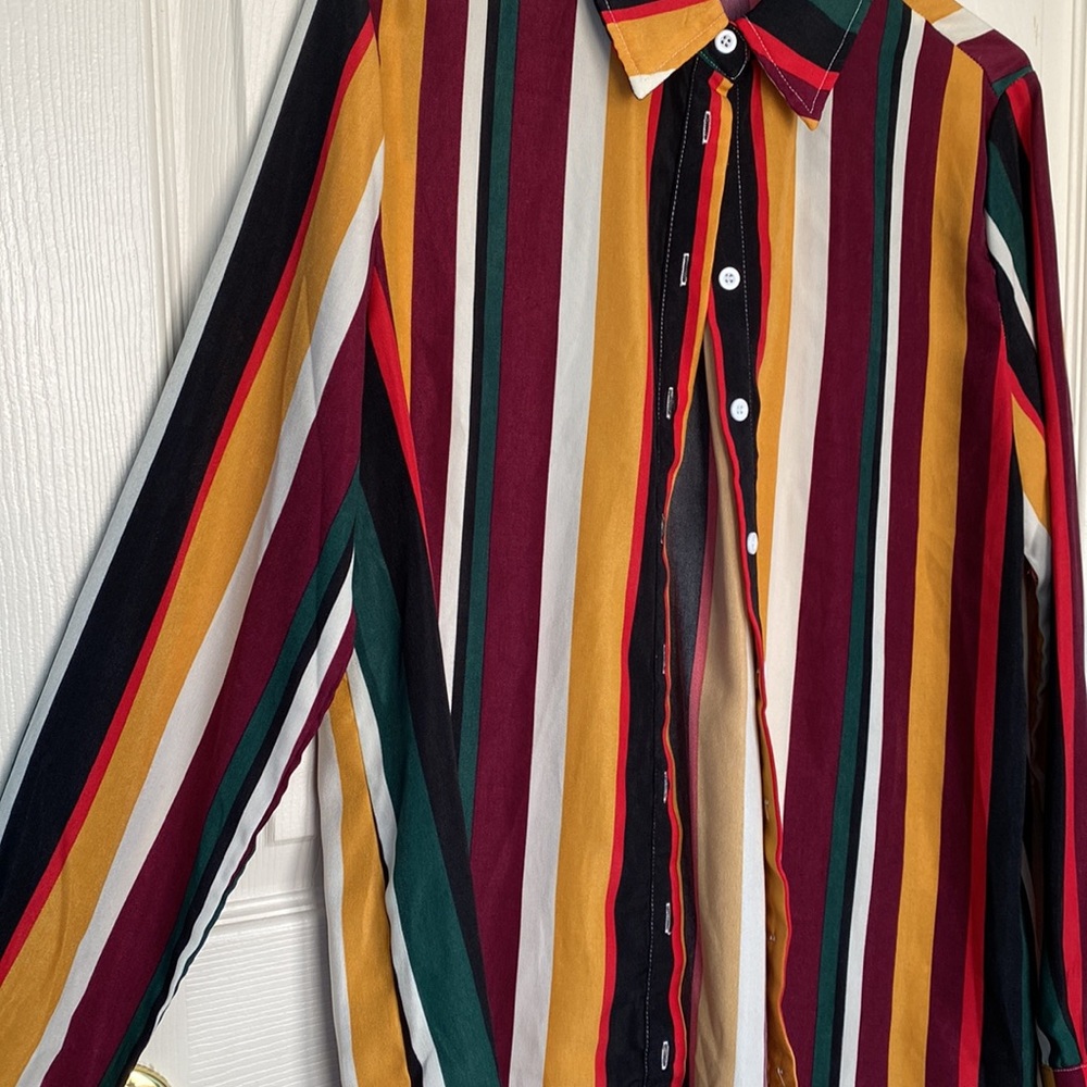 Multi Colored Button Down Striped Blouse - image 4